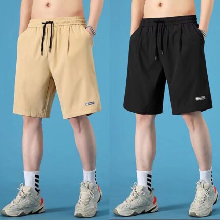 Stylish Niche Elastic Waist Popular Durable Ice Silk Shorts for Men: Minimalist, Trendy, Luxury-Inspired, Versatile Casual Knee-Length Shorts