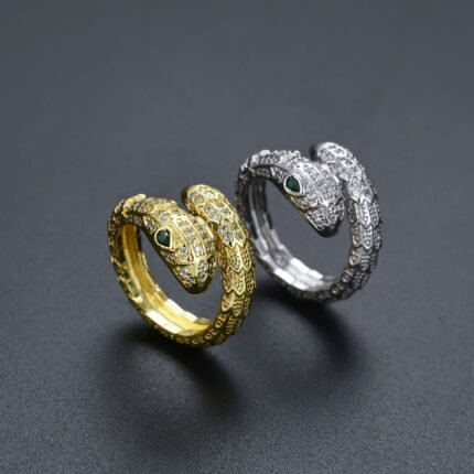 Niche Unisex Single-Band Snake Ring with Scaled Sparkle and Open Snake Head